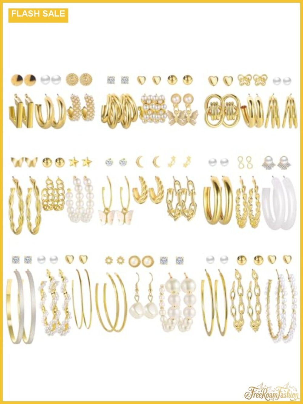 42 Pairs Gold Hoop Earrings for Women, Chunky Pearl Twisted Hypoallergenic Set